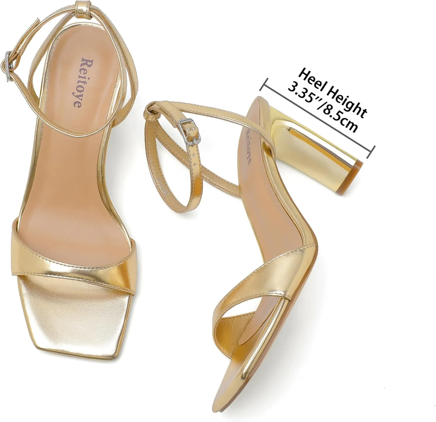 Reitoye Womens Heels Square Open Toe Chunky High Heels Strappy Ankle Strap Heeled Sandals for Women Dress Party Wedding