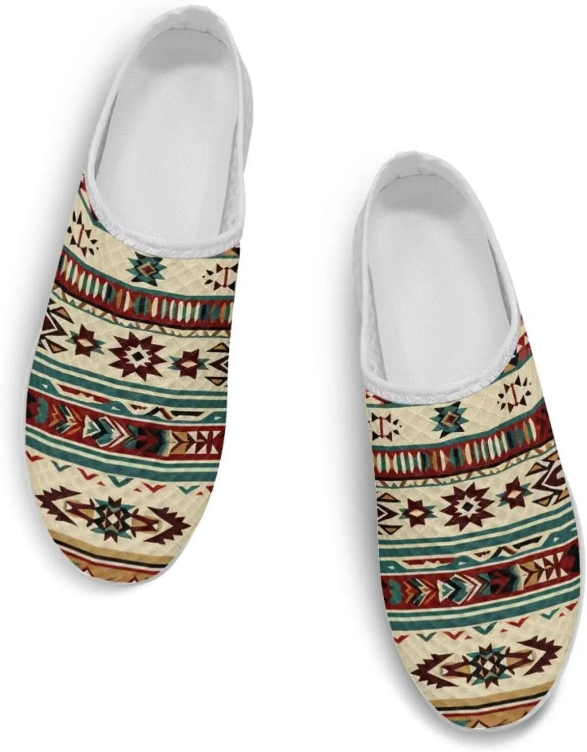Retro Aztec Tribal Womens Walking Mules Sneakers Stylish Memory Foam Barefoot Slip On Teacher Nursing Loafers