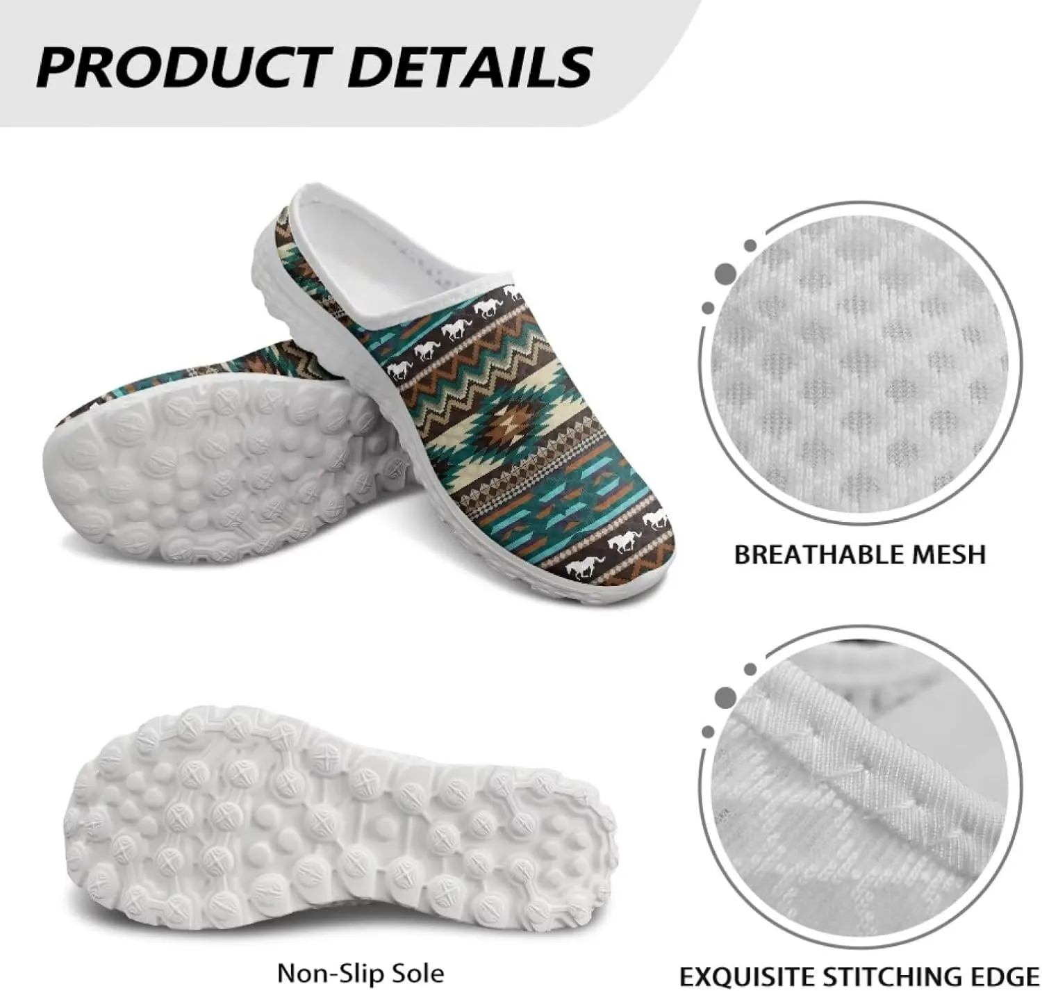 Retro Aztec Tribal Womens Walking Mules Sneakers Stylish Memory Foam Barefoot Slip On Teacher Nursing Loafers