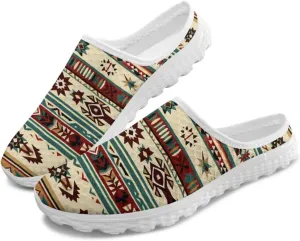 Retro Aztec Tribal Womens Walking Mules Sneakers Stylish Memory Foam Barefoot Slip On Teacher Nursing Loafers