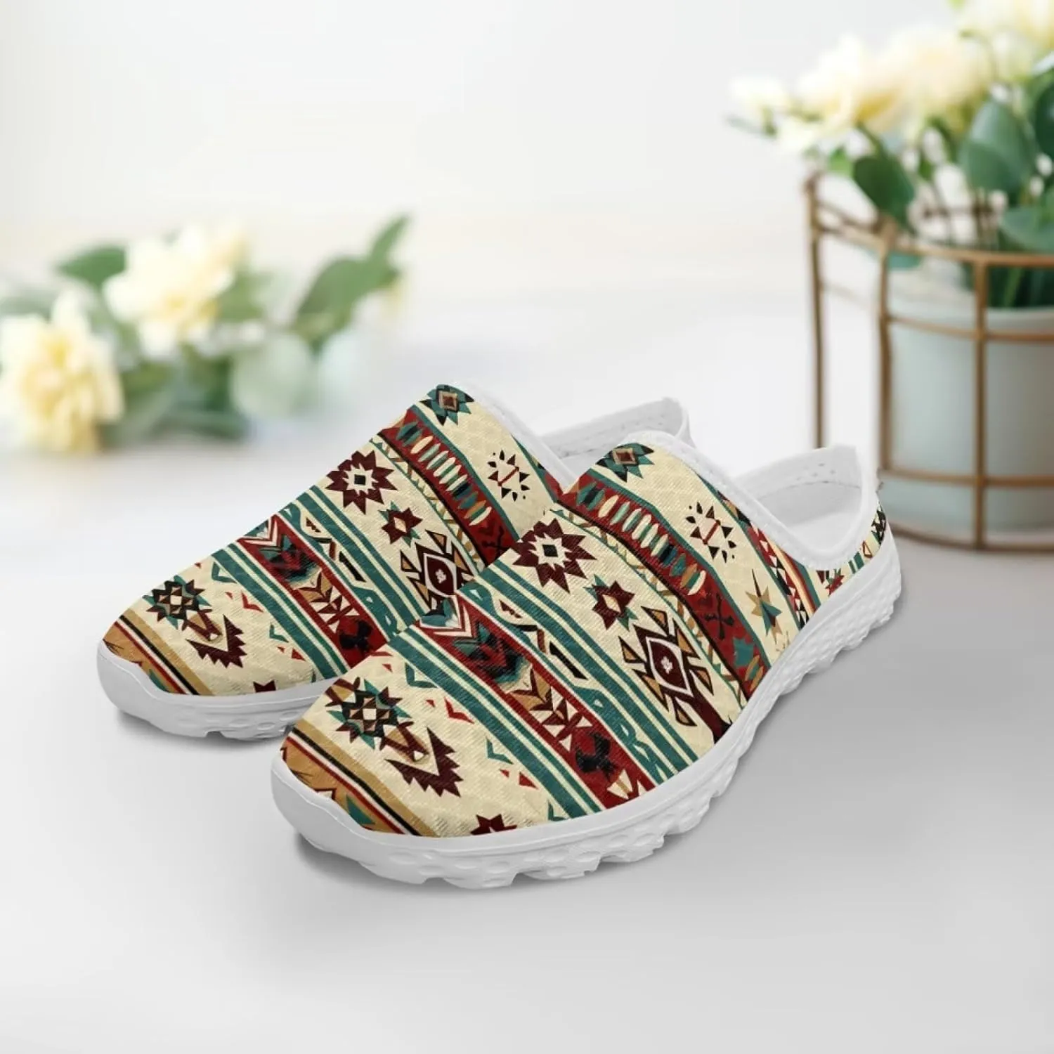 Retro Aztec Tribal Womens Walking Mules Sneakers Stylish Memory Foam Barefoot Slip On Teacher Nursing Loafers