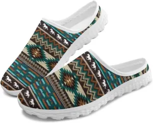 Retro Aztec Tribal Womens Walking Mules Sneakers Stylish Memory Foam Barefoot Slip On Teacher Nursing Loafers