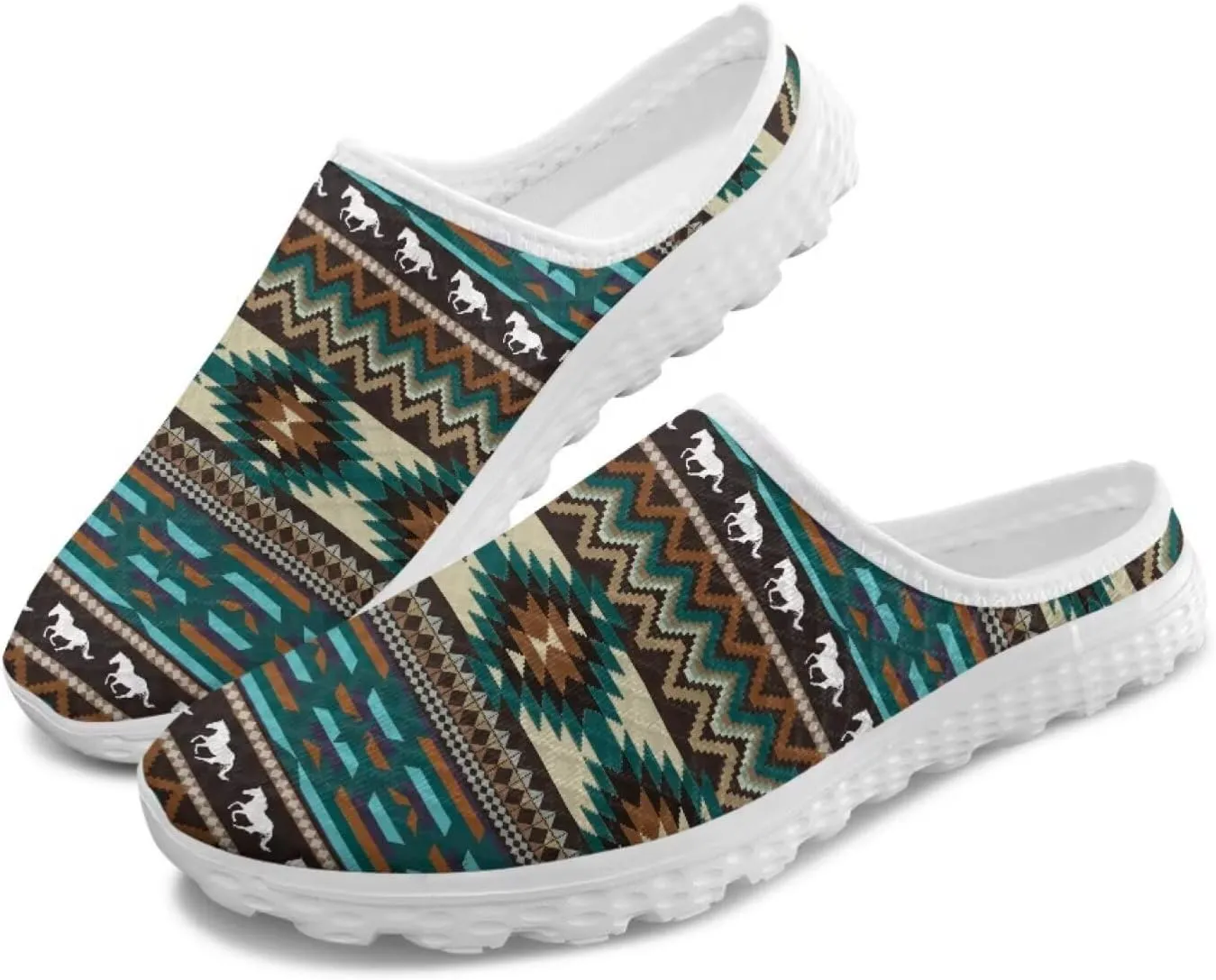Retro Aztec Tribal Womens Walking Mules Sneakers Stylish Memory Foam Barefoot Slip On Teacher Nursing Loafers