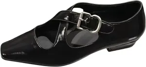 Retro Ballet Flats Shoes for Women with Metal Buckle Cross-Strap Genuine Leather Closed-Toe Mary Jane Shoes Dress Office Work Elegance Look