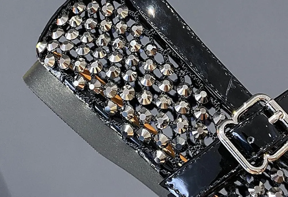 Rhinestone Mesh Ballet Flats for Women Comfortable Fishnet Flat Sandals Buckle Strap Casual Mary Jane Flats Dress Shoes 2025