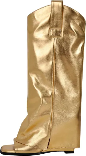 richealnini Sexy Square Peep Toe Sandals Fold Over Denim Heeled Sandals for Women Fashion Street Trends Party Dress