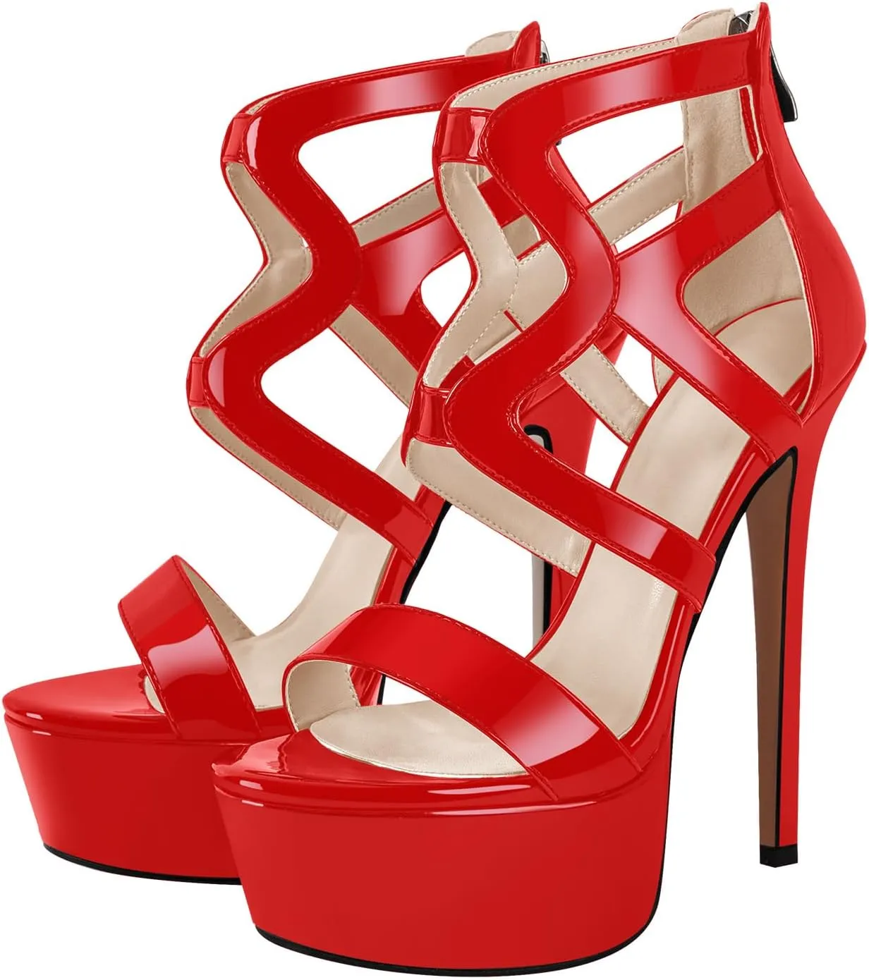 richealnini Women's Crisscross Platform Stiletto High Heels Strappy Sandals with Zipper
