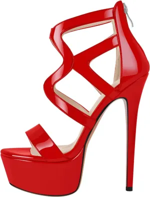 richealnini Women's Crisscross Platform Stiletto High Heels Strappy Sandals with Zipper