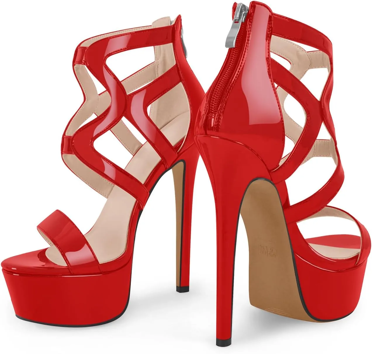 richealnini Women's Crisscross Platform Stiletto High Heels Strappy Sandals with Zipper