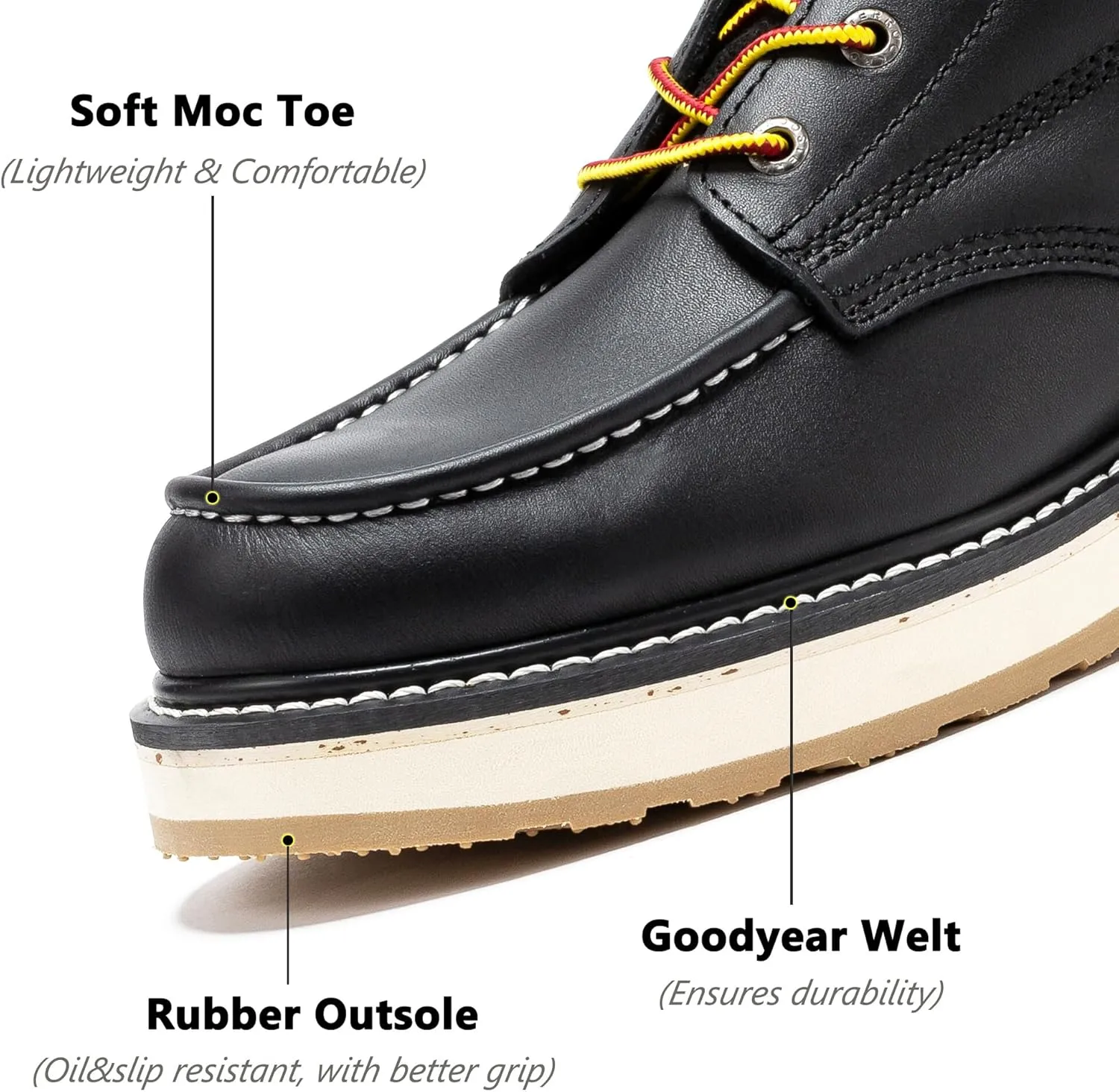 ROCKROOSTER Magnolia 6" Side-Zipper Wedge Boots for Men, Lightweight Soft Moc Toe Motorcycle Boots SAP309-Brown, SAP309BK-Black, SAP310-Black