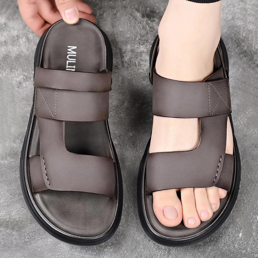 Rojeam Mens Casual Leather Sandals Outdoor Fisherman Sandals Closed Toe Summer Shoes