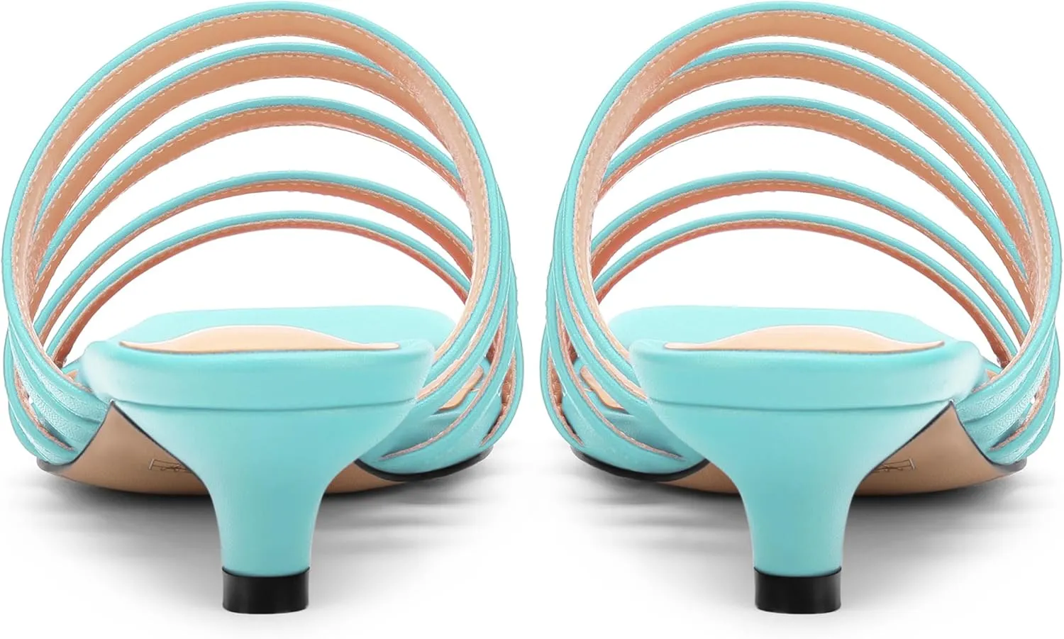 ROSERWISH Women's Strappy Heels Square Open Toe Slip On Low Kitten Heel Slide Heeled Sandals for Daily Party Dress Shoes