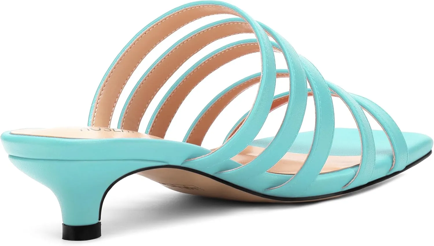 ROSERWISH Women's Strappy Heels Square Open Toe Slip On Low Kitten Heel Slide Heeled Sandals for Daily Party Dress Shoes