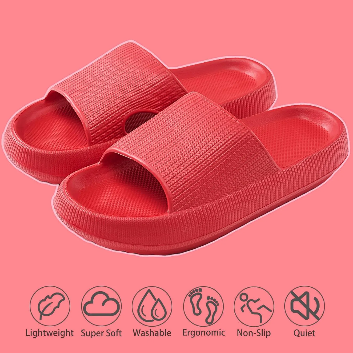 rosyclo Cloud Slippers for Women and Men, Pillow House Slippers Shower Shoes Indoor Slides Bathroom Sandals, Ultimate Comfort, Lightweight, Thick Sole, Non-Slip, Easy to Clean
