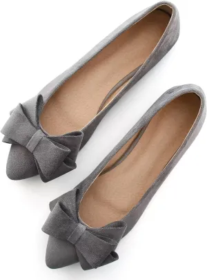 SAILING LU Bowknot Ballet Flats Womens Pointy Toe Casual Flat Shoes Suede Dress Shoes Wear to Work Slip On Moccasins
