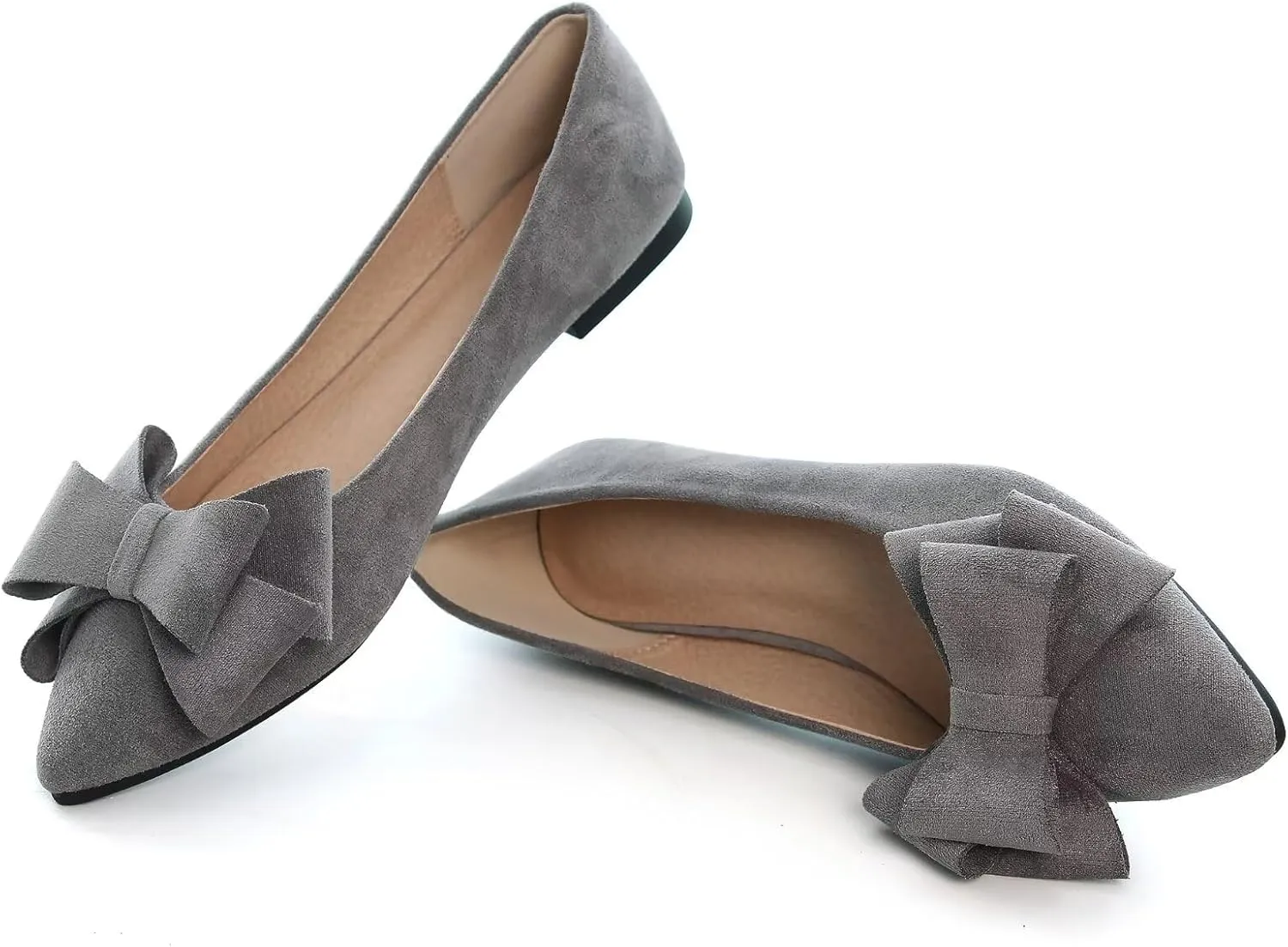 SAILING LU Bowknot Ballet Flats Womens Pointy Toe Casual Flat Shoes Suede Dress Shoes Wear to Work Slip On Moccasins