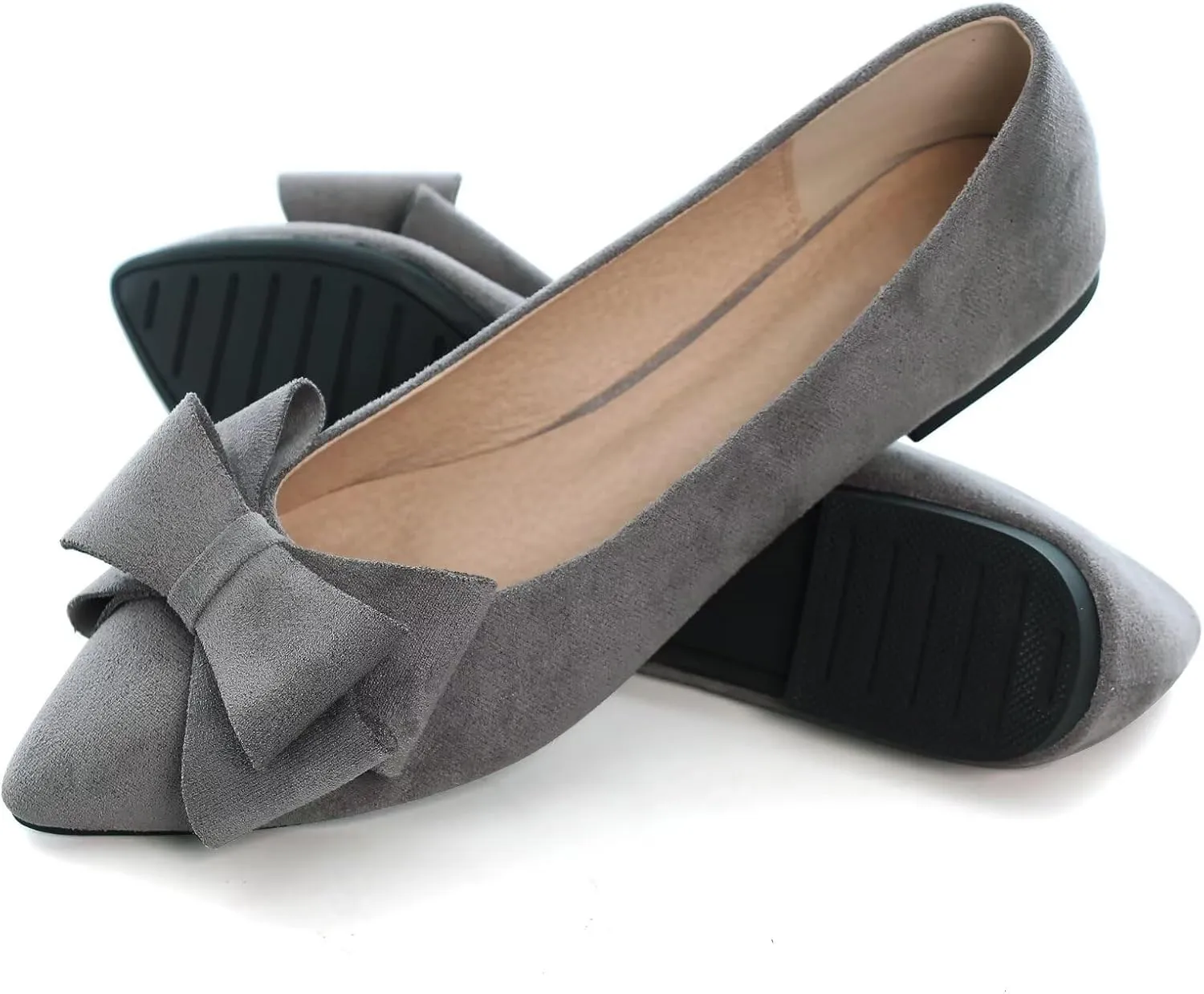 SAILING LU Bowknot Ballet Flats Womens Pointy Toe Casual Flat Shoes Suede Dress Shoes Wear to Work Slip On Moccasins