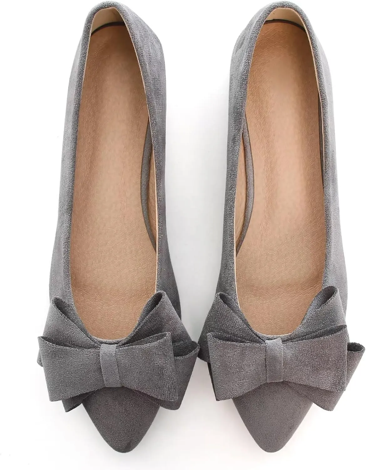 SAILING LU Bowknot Ballet Flats Womens Pointy Toe Casual Flat Shoes Suede Dress Shoes Wear to Work Slip On Moccasins