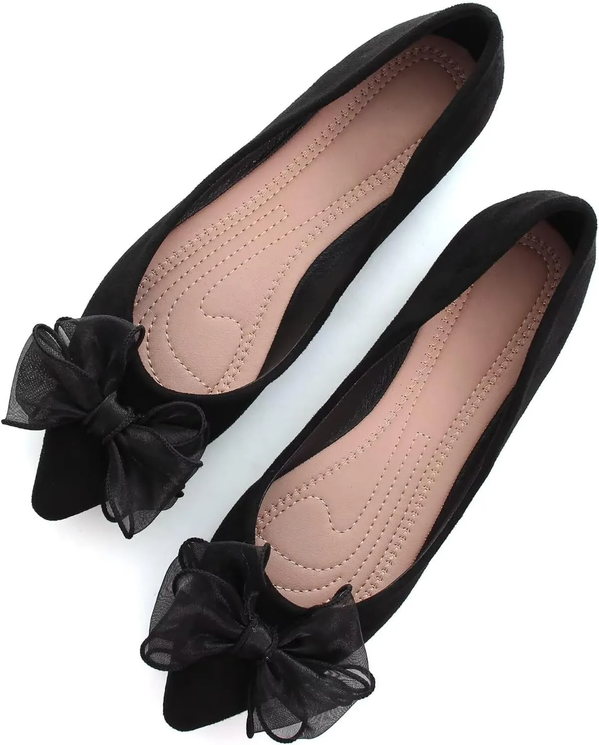 SAILING LU Bowknot Ballet Flats Womens Pointy Toe Casual Flat Shoes Suede Dress Shoes Wear to Work Slip On Moccasins
