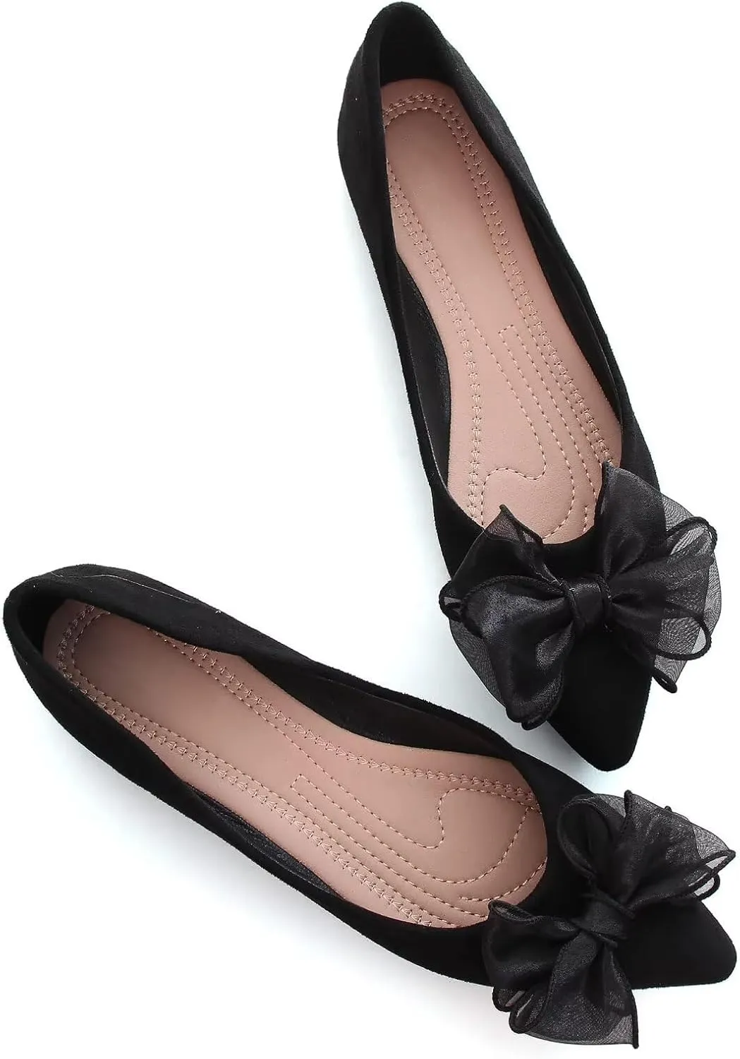 SAILING LU Bowknot Ballet Flats Womens Pointy Toe Casual Flat Shoes Suede Dress Shoes Wear to Work Slip On Moccasins