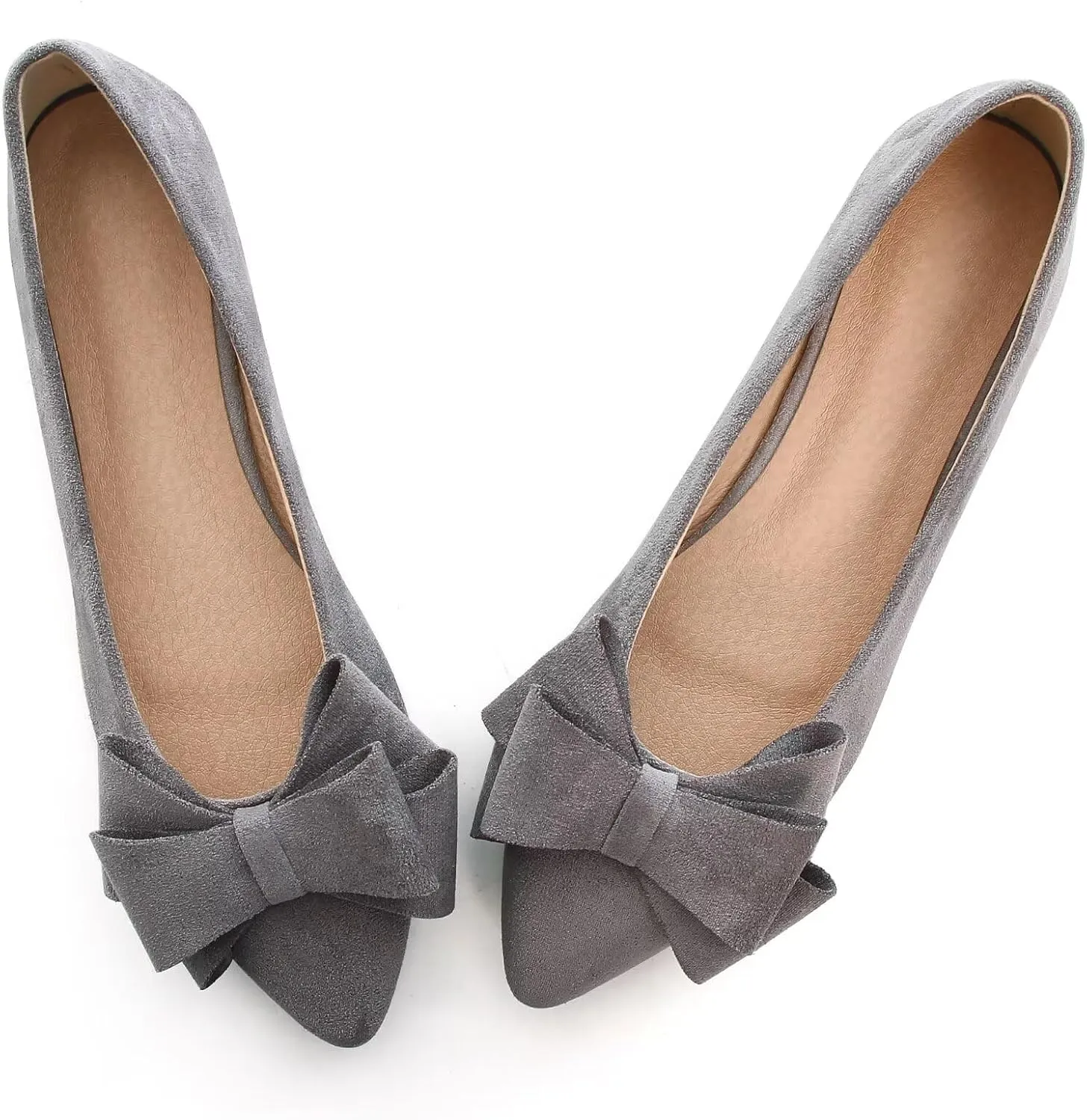 SAILING LU Bowknot Ballet Flats Womens Pointy Toe Casual Flat Shoes Suede Dress Shoes Wear to Work Slip On Moccasins
