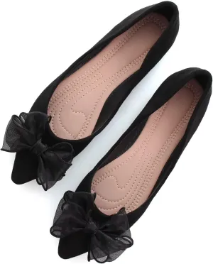 SAILING LU Bowknot Ballet Flats Womens Pointy Toe Casual Flat Shoes Suede Dress Shoes Wear to Work Slip On Moccasins