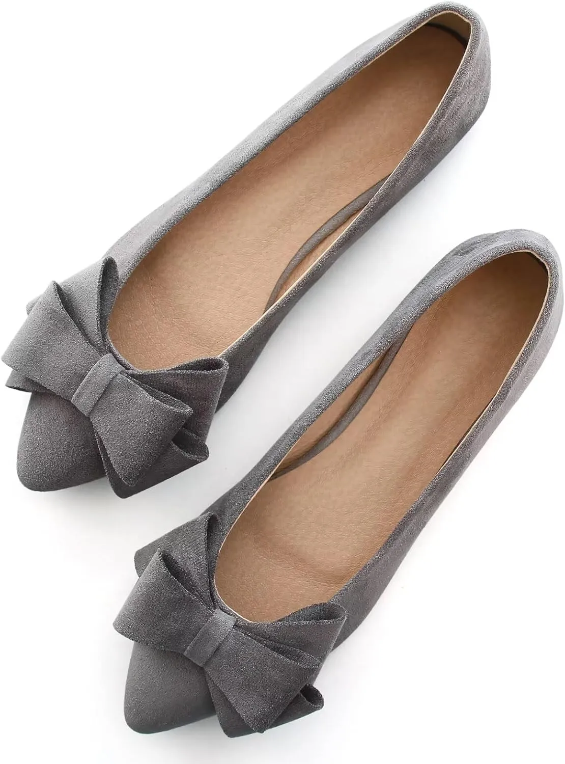 SAILING LU Bowknot Ballet Flats Womens Pointy Toe Casual Flat Shoes Suede Dress Shoes Wear to Work Slip On Moccasins