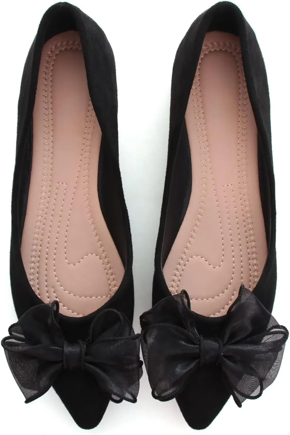 SAILING LU Bowknot Ballet Flats Womens Pointy Toe Casual Flat Shoes Suede Dress Shoes Wear to Work Slip On Moccasins