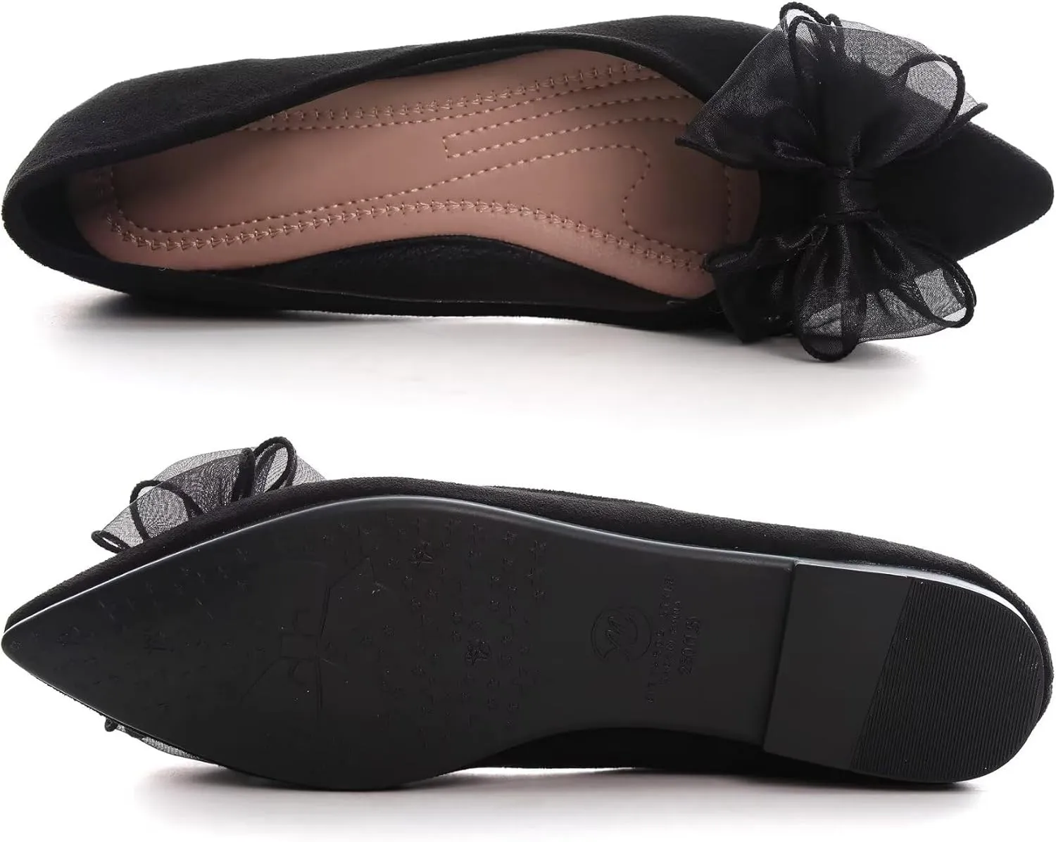SAILING LU Bowknot Ballet Flats Womens Pointy Toe Casual Flat Shoes Suede Dress Shoes Wear to Work Slip On Moccasins