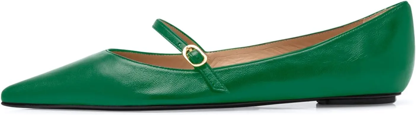 sarawill Women's Pointed Toe Ballet Flats Adjustable Strap with Buckle Mary Jane Flats Comfort Closed Toe Work Dressy Flat Shoes for Women