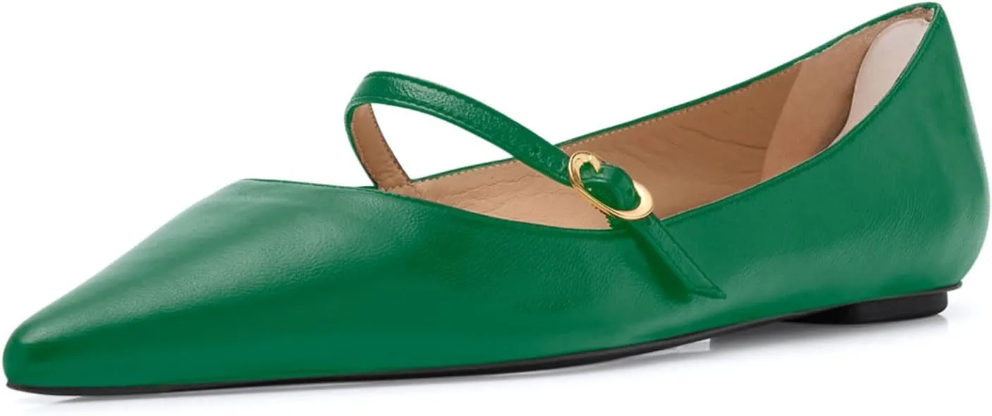sarawill Women's Pointed Toe Ballet Flats Adjustable Strap with Buckle Mary Jane Flats Comfort Closed Toe Work Dressy Flat Shoes for Women