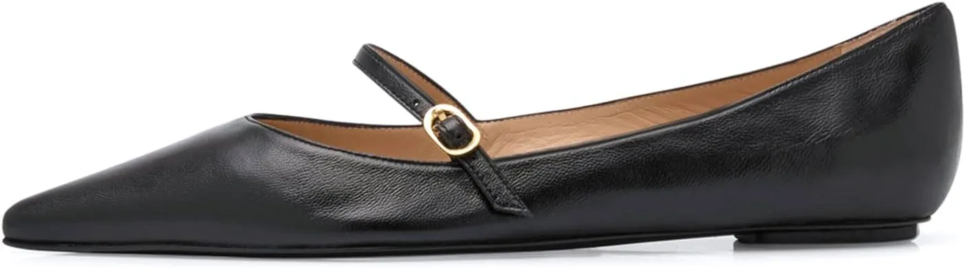 sarawill Women's Pointed Toe Ballet Flats Adjustable Strap with Buckle Mary Jane Flats Comfort Closed Toe Work Dressy Flat Shoes for Women