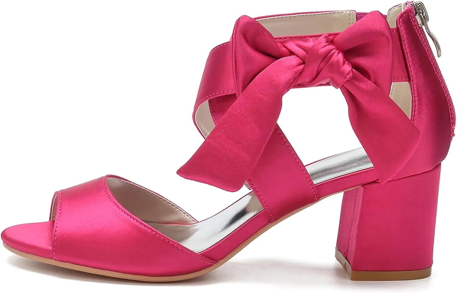Satin Sandals Chunky Heel Bow Sandals Open Toe Ankle Women's Dressy Block Heel Sandals