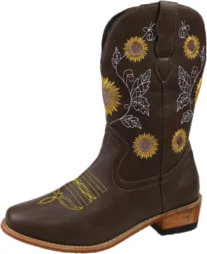 SBGMoSJ Cowgirl Cowboy Boots Brown Leather Wide Calf Boots Women Knee High Extra Wide Calf White Cowgirl Boots Women's Cowgirl Boots Brown Mid Calf Women Cowboy Boots Square Toe Wide
