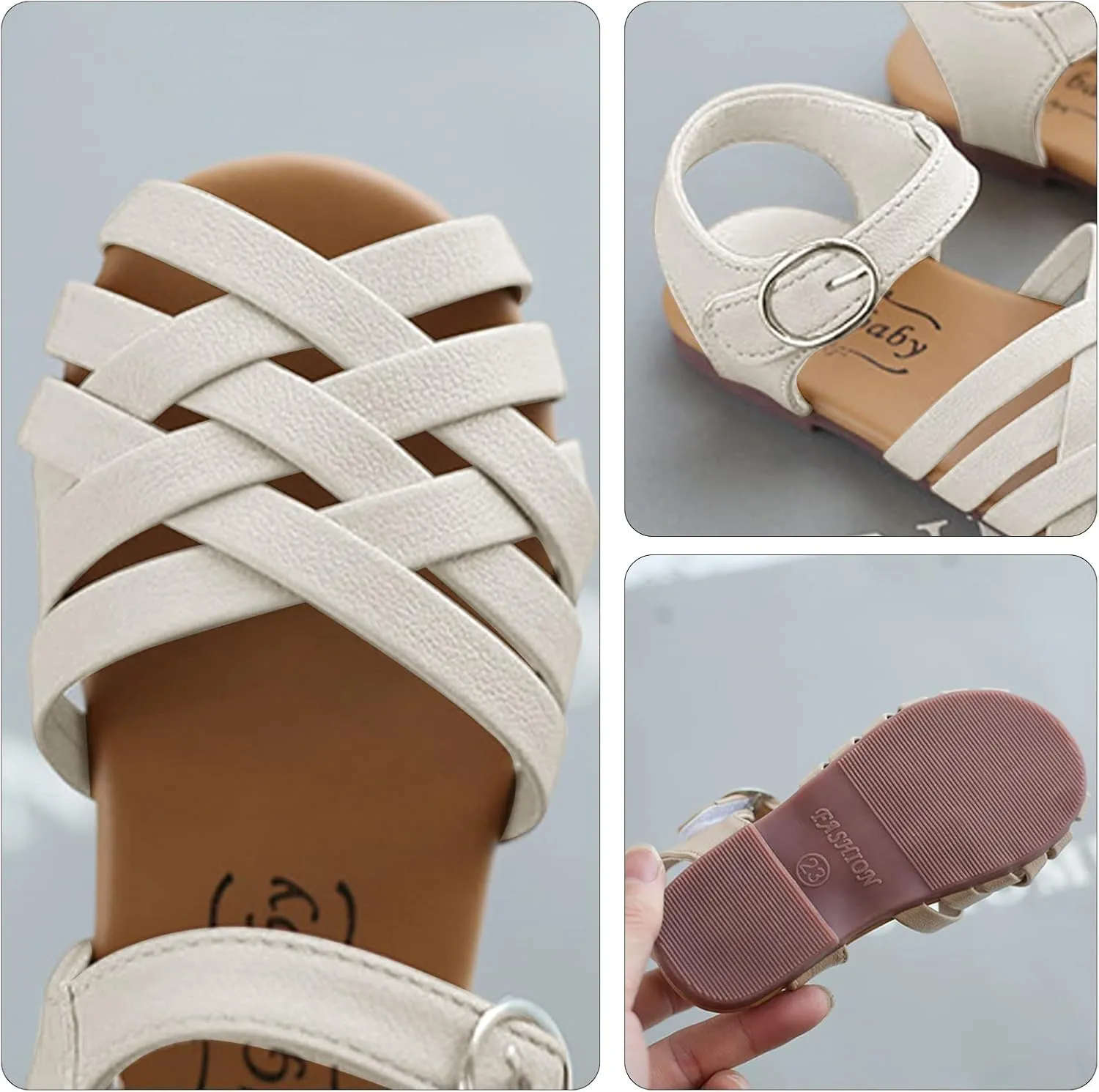 SEAUR Girls Sandals Kids Sandals Toddler Baby PU Leather Sandals Shoes Little Boys Flat Sandals Summer Outdoor