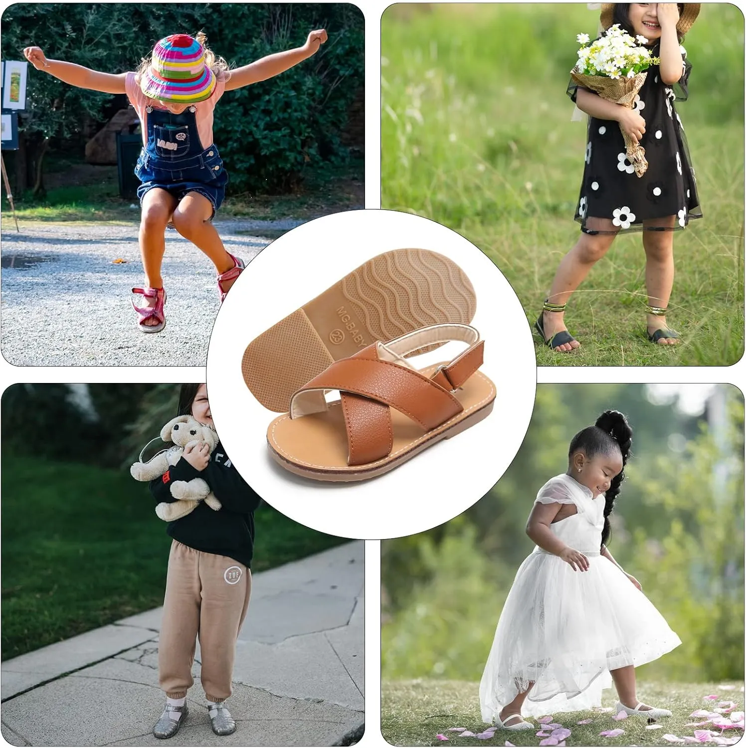 SEAUR Girls Sandals Kids Sandals Toddler Baby PU Leather Sandals Shoes Little Boys Flat Sandals Summer Outdoor