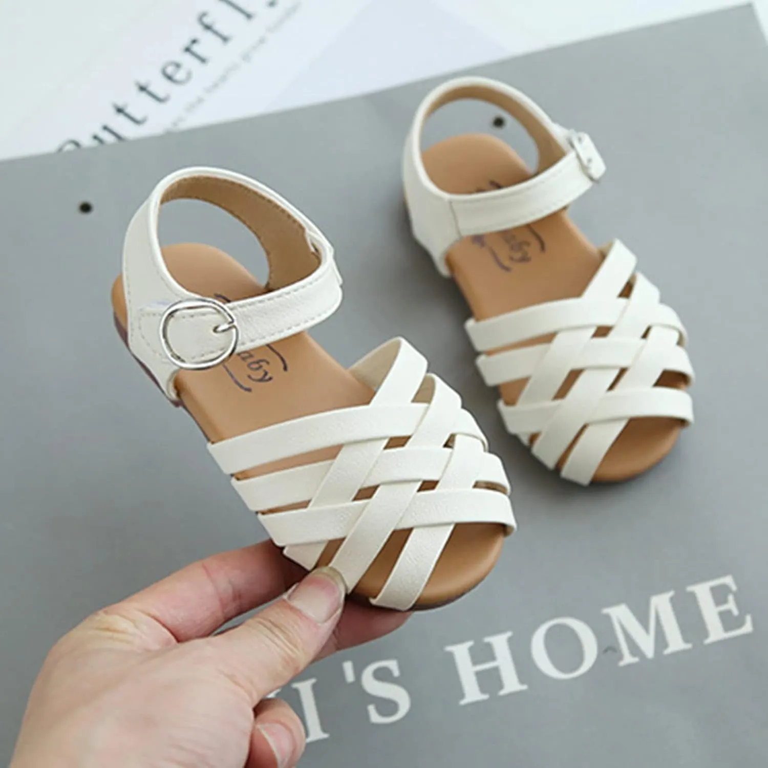 SEAUR Girls Sandals Kids Sandals Toddler Baby PU Leather Sandals Shoes Little Boys Flat Sandals Summer Outdoor