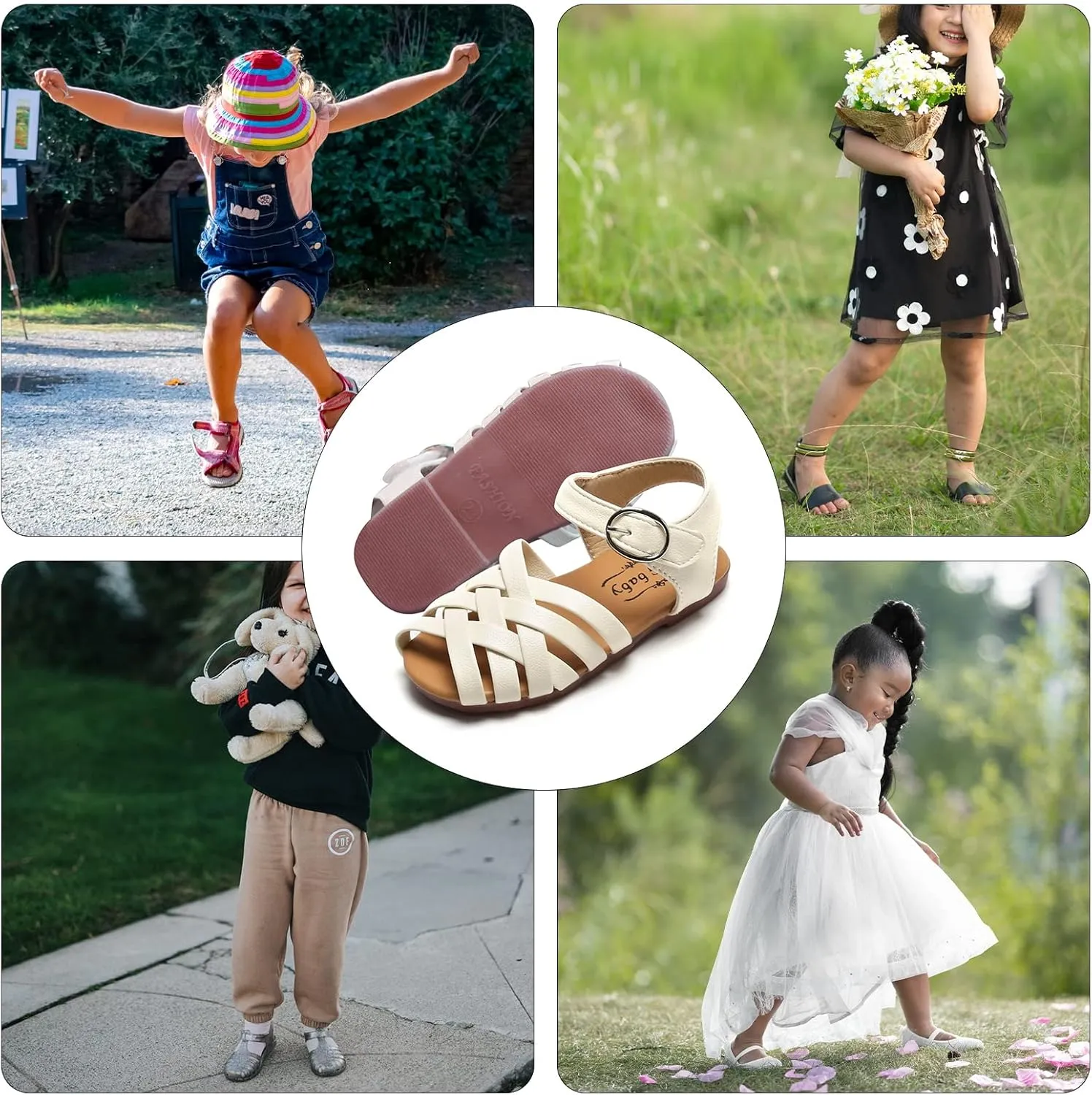 SEAUR Girls Sandals Kids Sandals Toddler Baby PU Leather Sandals Shoes Little Boys Flat Sandals Summer Outdoor