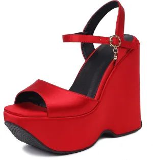 SEIFIN Women's Platform Wedge Heels Sandals Peep Toe Ankle Strap High Heeled Sandals