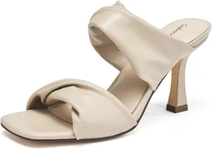SelenePair Women's Square Open Toe High Heeled Sandals Fashion Stiletto Heel Pumps Backless Peep Toe Slip-on Dress Shoes
