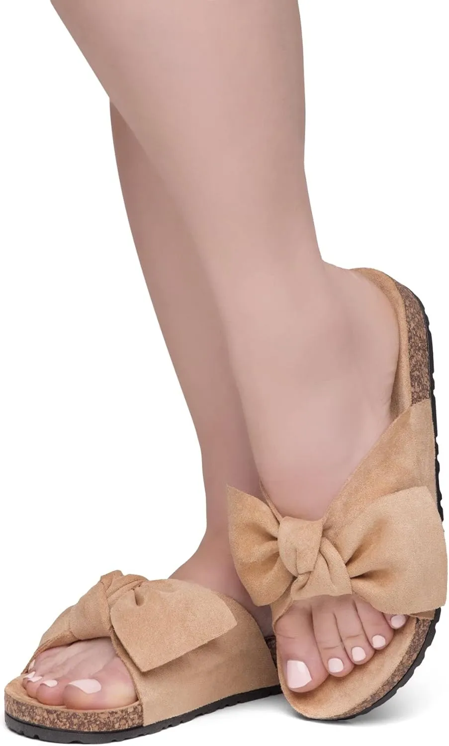 Shoe Land SL-Nylah Womens Flat Sandals Fashion Knot Bow Slides Open Toe Dressy Sandal Slip on Slippers Black Red Beige Fuchsia Green Blue Flat Sandals for Summer Beach Vacation