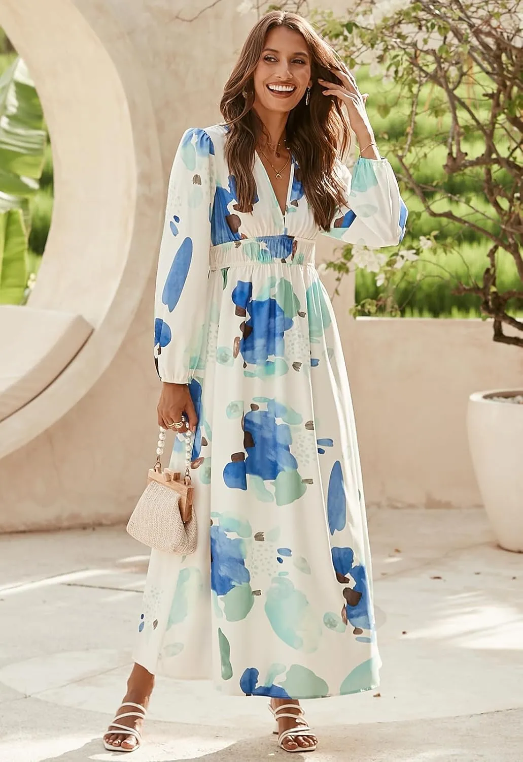 Sissyaki Women's Long Sleeve Boho Floral Maxi Dress