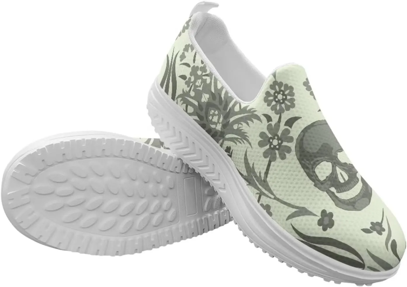 Skull Design Women's Slip-On Platform Loafers Mesh Non-Slip Rocker Bottom Sneakers Standing All Day Comfort