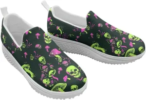 Skull Design Women's Slip-On Platform Loafers Mesh Non-Slip Rocker Bottom Sneakers Standing All Day Comfort