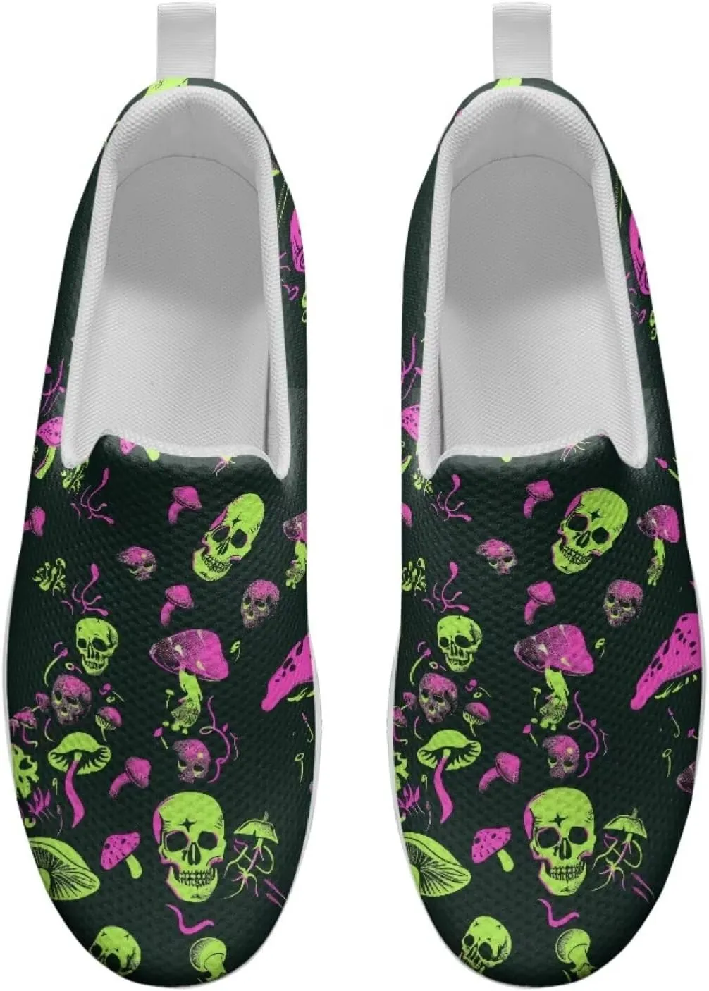 Skull Design Women's Slip-On Platform Loafers Mesh Non-Slip Rocker Bottom Sneakers Standing All Day Comfort
