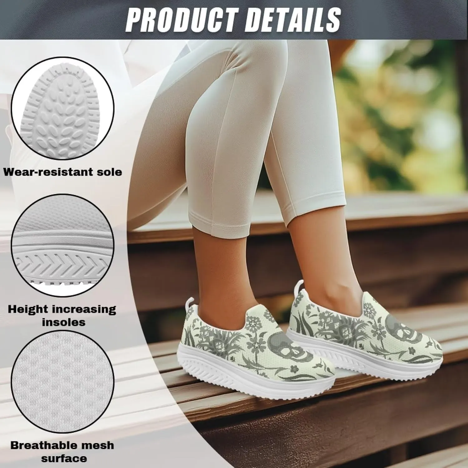 Skull Design Women's Slip-On Platform Loafers Mesh Non-Slip Rocker Bottom Sneakers Standing All Day Comfort