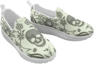 Skull Design Women's Slip-On Platform Loafers Mesh Non-Slip Rocker Bottom Sneakers Standing All Day Comfort