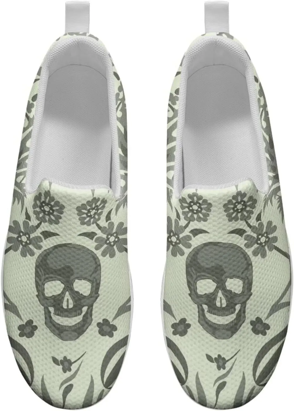Skull Design Women's Slip-On Platform Loafers Mesh Non-Slip Rocker Bottom Sneakers Standing All Day Comfort