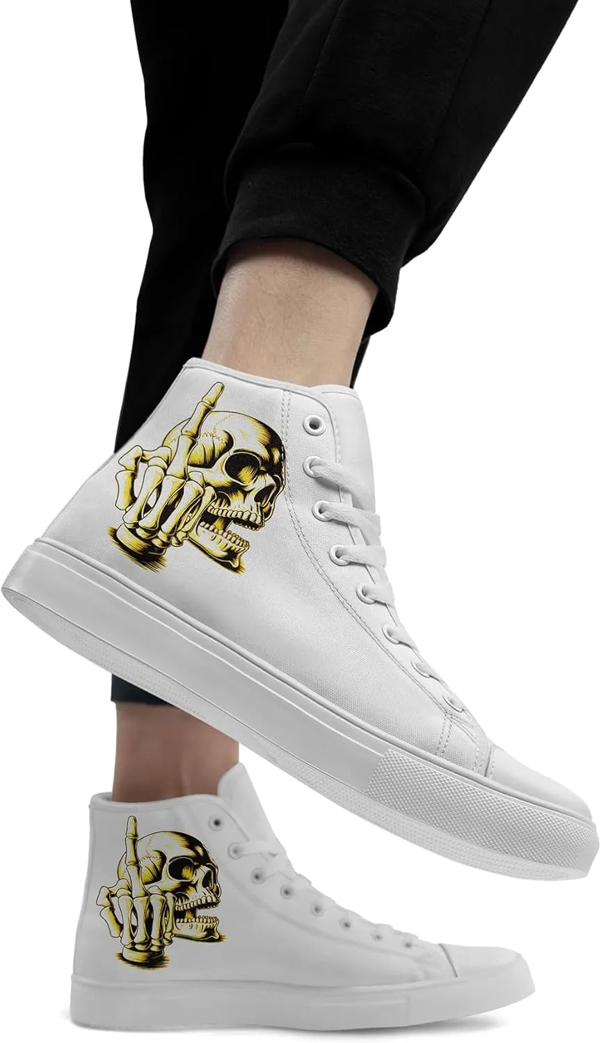 Skull Shoes High Top Canvas Sneakers for Men Women Classic Lace up Casual Trainers Plimsoles Flat Shoes Gothic Walking Streetwear