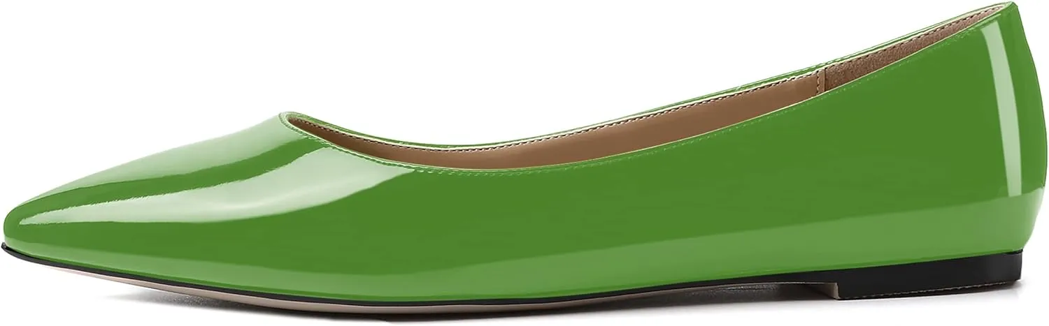 SKYSTERRY Women's Patent Office Casual Pointed Toe Slip On Flats Shoes